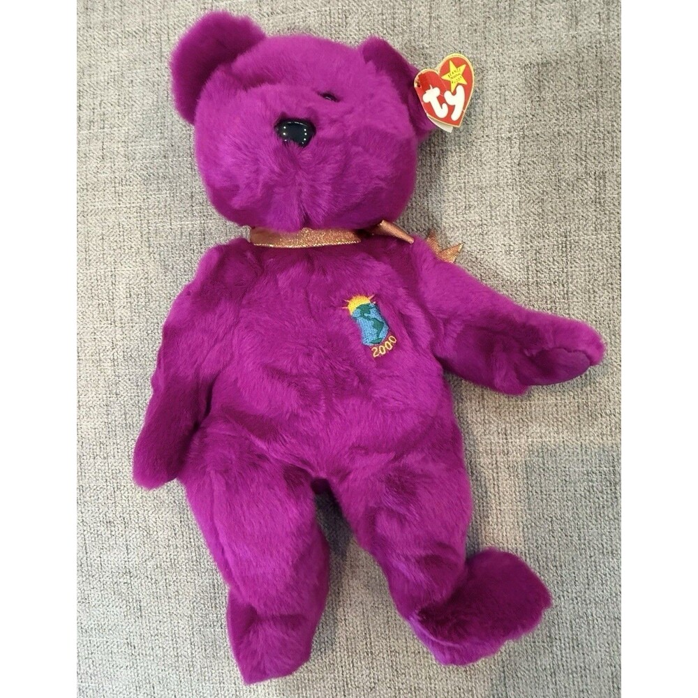 Ty Beanie Buddies Millennium 2000 the Bear Plush Purple Y2K NWT Stuffed Animal